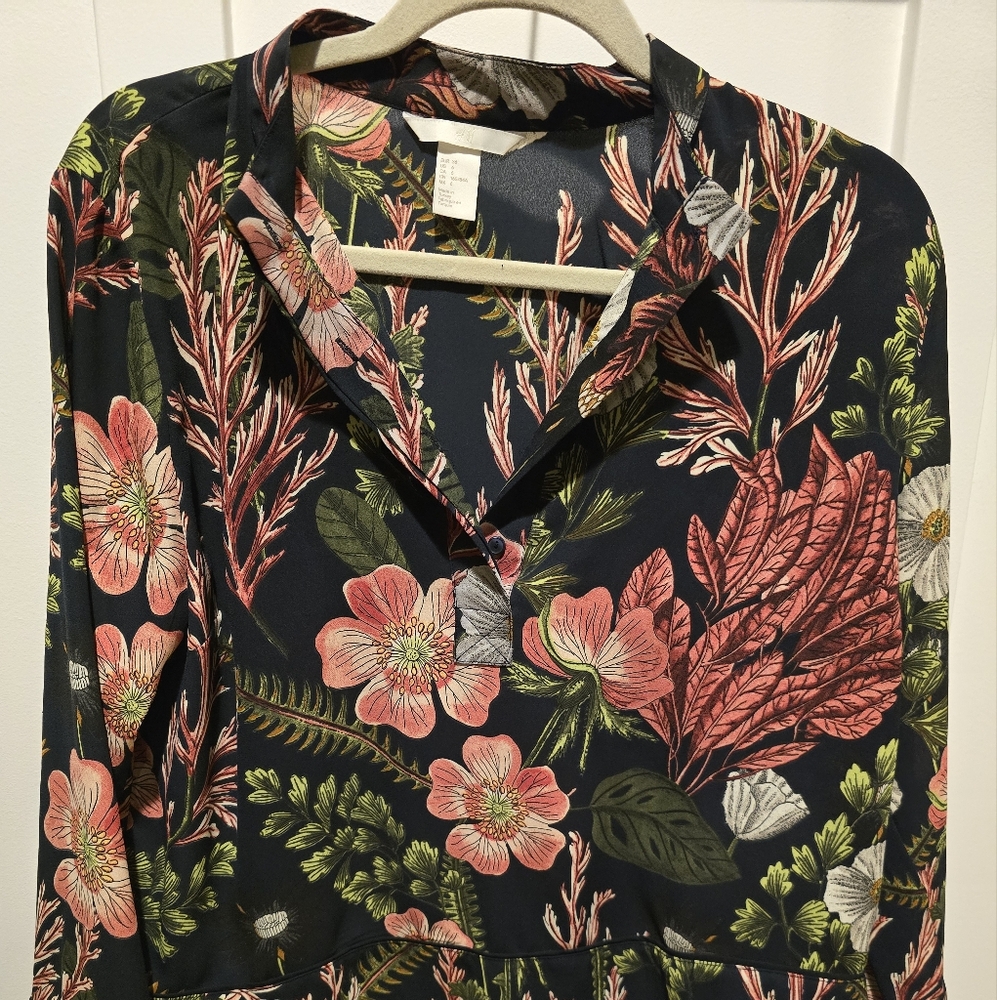 Floral Print Dress with Pink and Green Accents